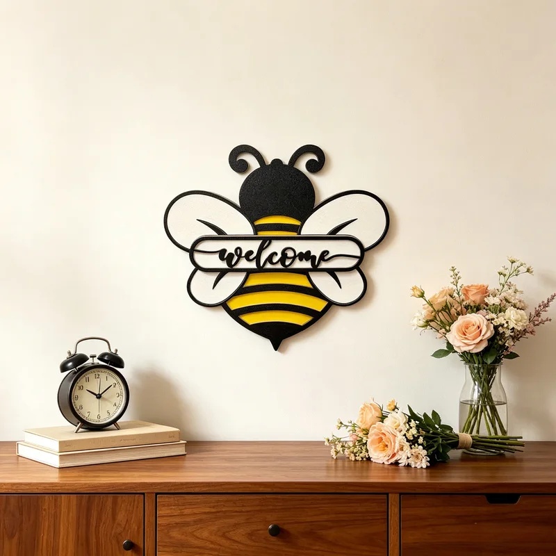 Home Decor Brand - 1pc Customized Multi-layer Bee Wooden Surname