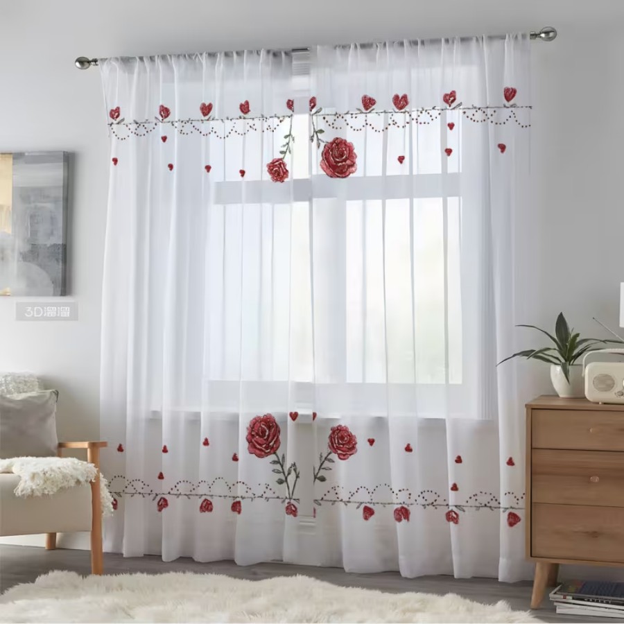 Home Decor Gothic - 2PCS Digital Print Sheer Curtains, Red