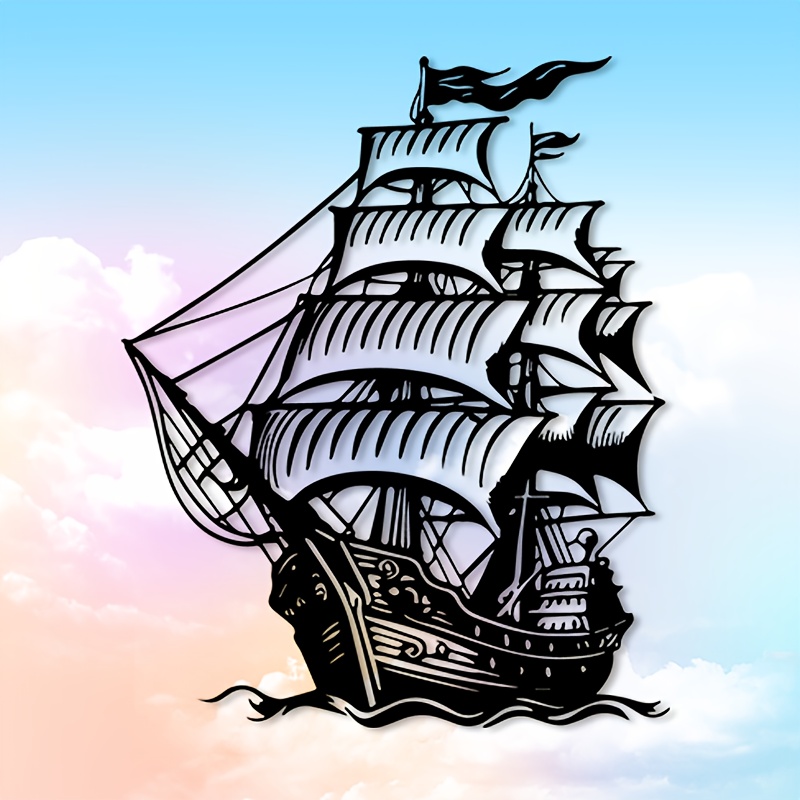 Home Decor Nautical - 1pc Pirate Ship Metal Wall Art,