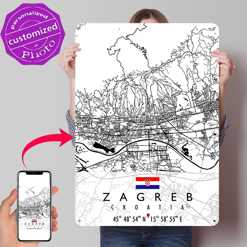 ZAGREB MAP CROATIA 3D Texture  - Home Decor Zagreb 评论和价格