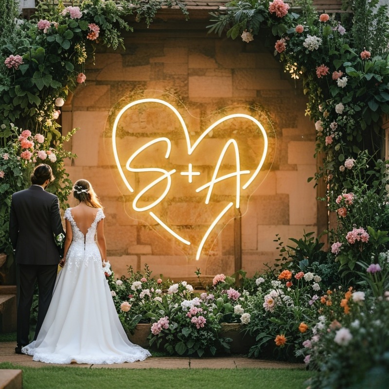 Custom Initials Heart LED Neon - Neon Sign Led Custom 评论和价格