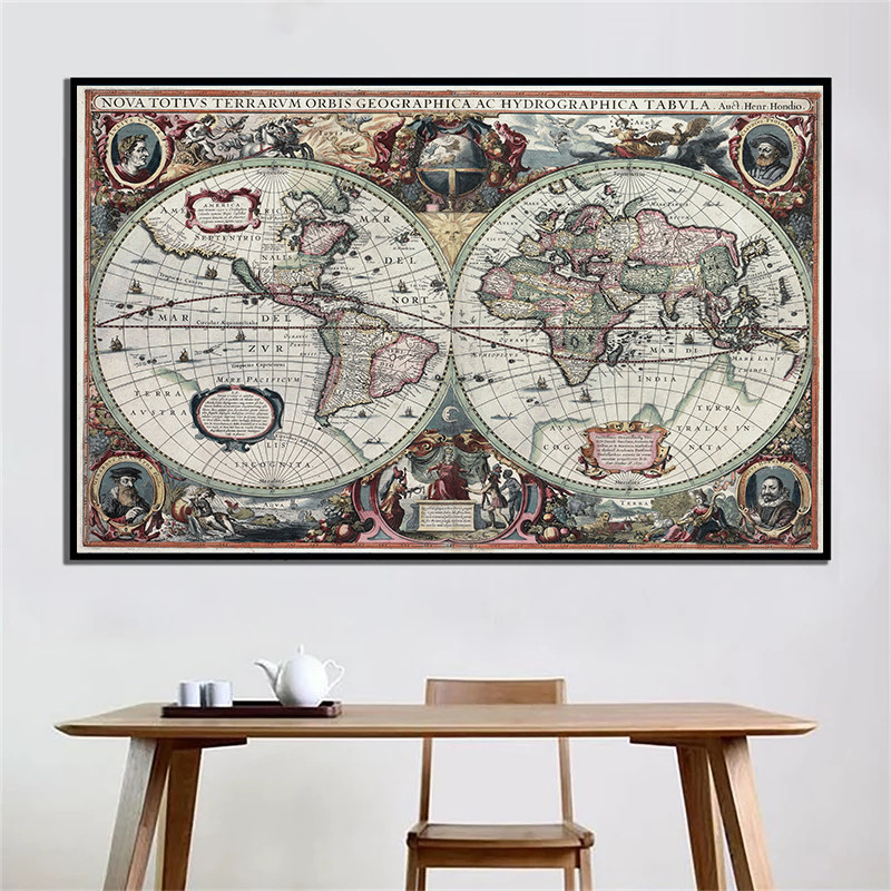 Retro World Map Nautical Ocean - Home Decor Nautical 评论和价格