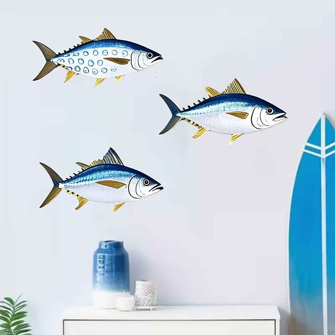3 Pcs Wooden Tuna Fish Wall De - Home Decor Nautical 评论和价格